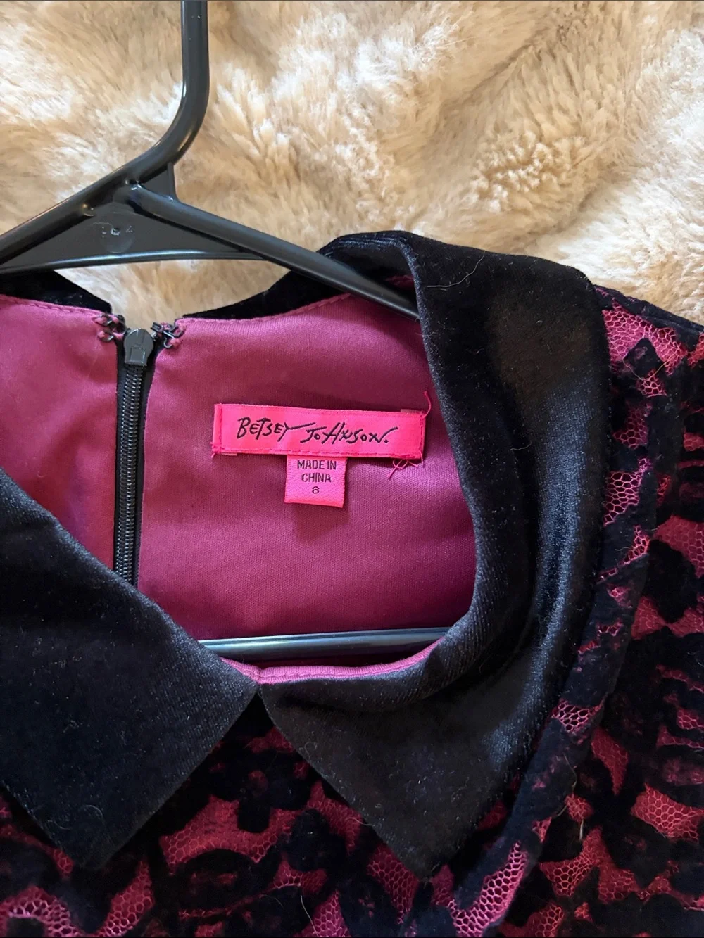 Betsey Johnson Black Lace Overlay Pink Dress